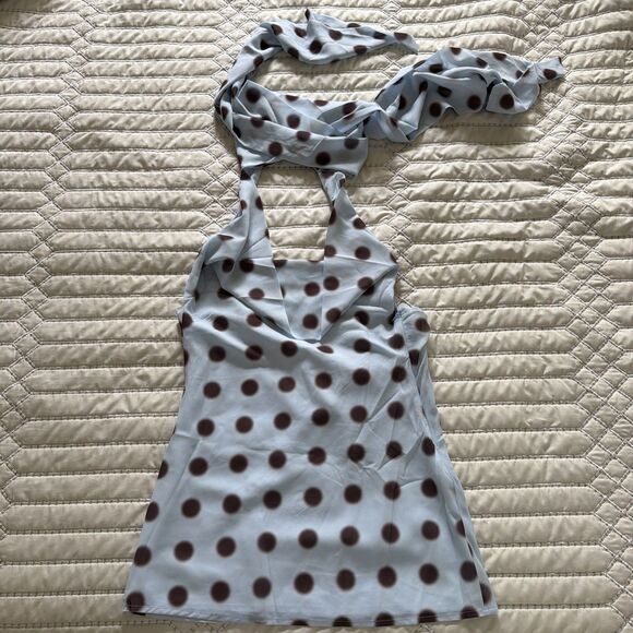 Peppermayo Dresses & Skirts - Peppermayo Get Me Halter Mini Dress - Blue Mocha Dot  XXS